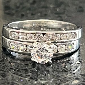 1ct Prong Channel Set Round Cz cubic zirconia Engagement Wedding Ring white gold